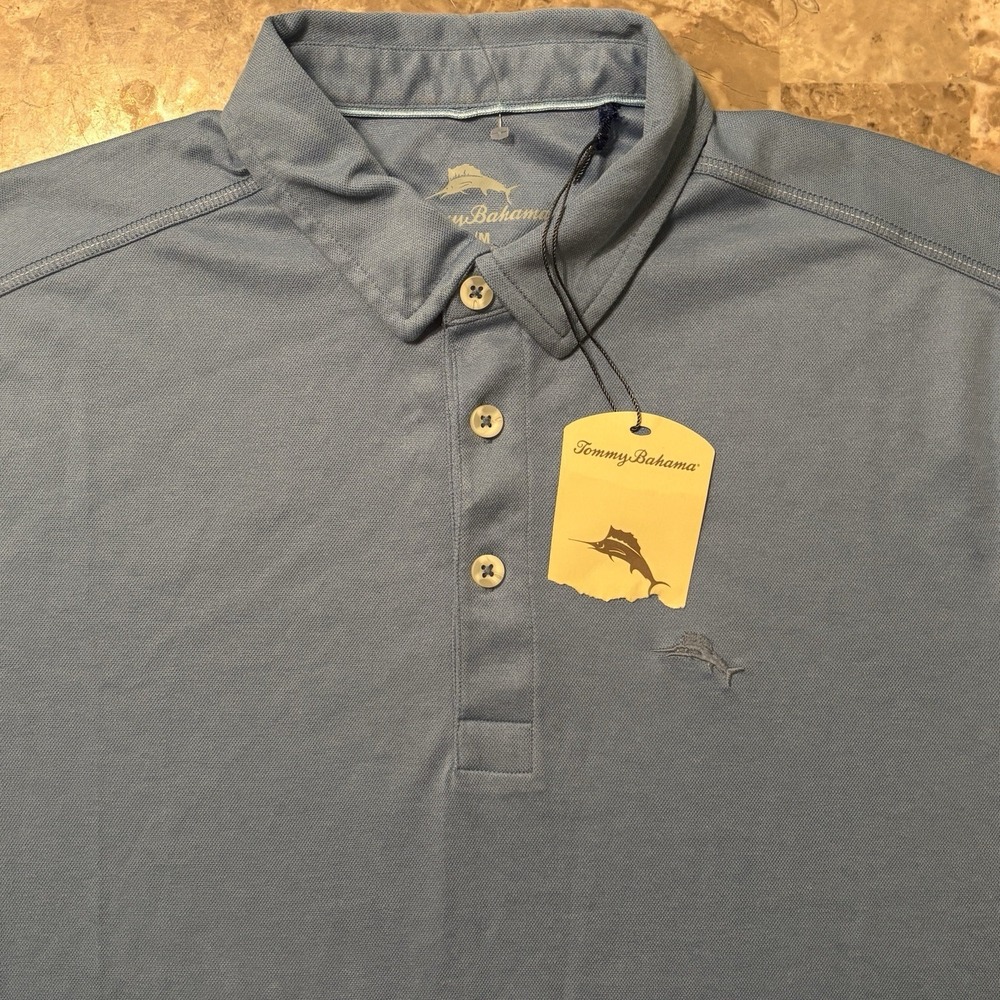 Tommy Bahama Polo Shirt Mens Medium Blue Hydrangea Short Sleeve Cotton NEW